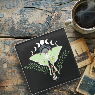 Posavasos De Vidrio Polilla Lunar Etérea Verde Mística Celestial