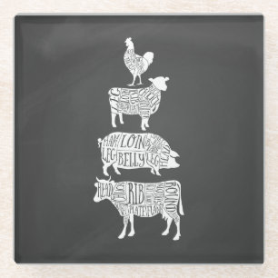 Posavasos De Vidrio pollo carnicero de vaca carne de pollo troceado de