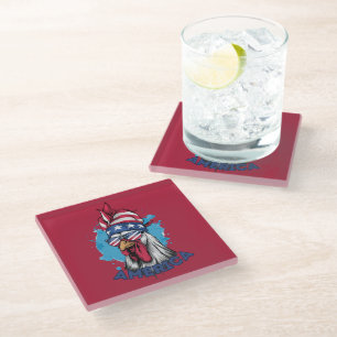 Posavasos De Vidrio Pollo patriótico en Bandana y sombras de EE.UU.
