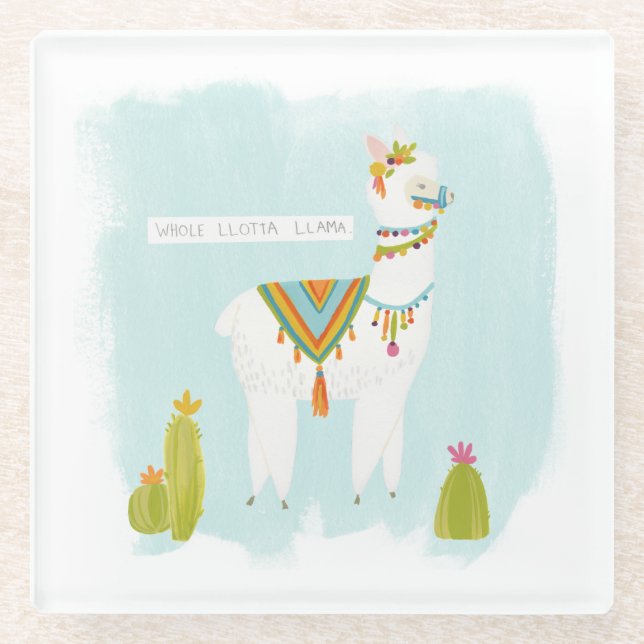 Posavasos De Vidrio Pom Pom Llama Rama - Lotta Llama entera (Anverso)