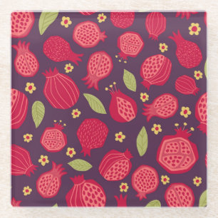 Posavasos De Vidrio Pomegranatos jugosos: ilustracion vintage.
