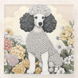 Posavasos De Vidrio Poodle en flores caprichosas