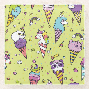 Posavasos De Vidrio Pop Cute Ice Cream: Patrón Animal