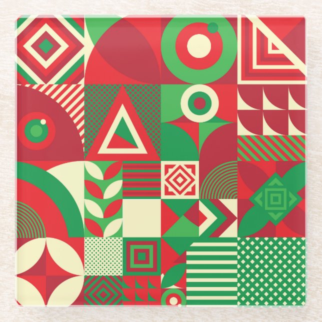 Posavasos De Vidrio Pop Geométrico: Baldosas Abstractas Coloridas. (Anverso)