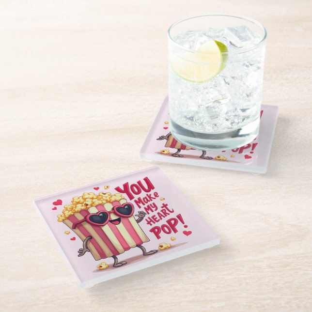 Posavasos De Vidrio Popcorn Heart Pop Valentine Design (Angular)