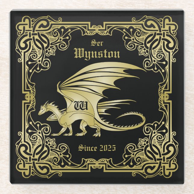Posavasos De Vidrio Portada tradicional del libro Dragon Monogram Gold (Anverso)