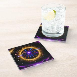 Posavasos De Vidrio Portal Cósmico Radiante Galaxia de Neón en Lienz