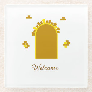 Posavasos De Vidrio Portal de Arcada Dorada – Abstracto Minimalista