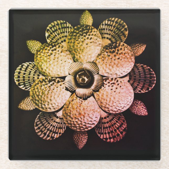 Posavasos De Vidrio Portátil de flores metalizado (Anverso)