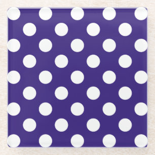 Posavasos De Vidrio Pos de polka blanco sobre azul oscuro