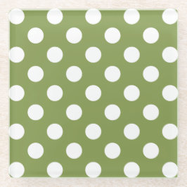 Posavasos De Vidrio Pos de polka blanco sobre el verde oliva