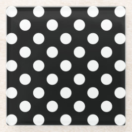 Posavasos De Vidrio Pos de polka blanco sobre negro