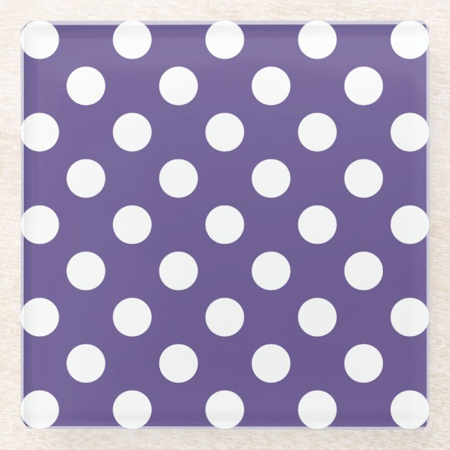 Posavasos De Vidrio Pos de polka blanco sobre ultravioleta (Anverso)
