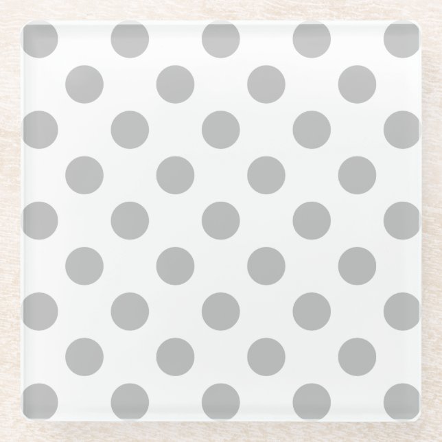 Posavasos De Vidrio Pos de polka gris sobre blanco (Anverso)