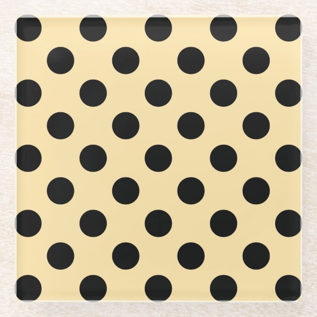 Posavasos De Vidrio Pos de polka negra en amarillo pálido (Anverso)
