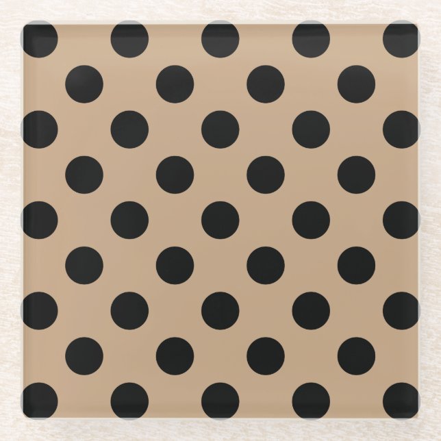 Posavasos De Vidrio Pos de polka negro en beige (Anverso)