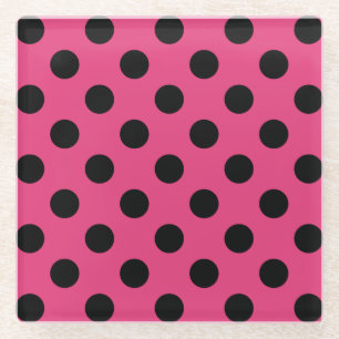 Posavasos De Vidrio Pos de polka negro en fucsia