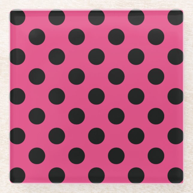 Posavasos De Vidrio Pos de polka negro en fucsia (Anverso)
