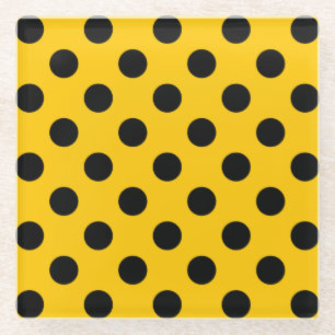 Posavasos De Vidrio Pos de polka negro sobre amarillo