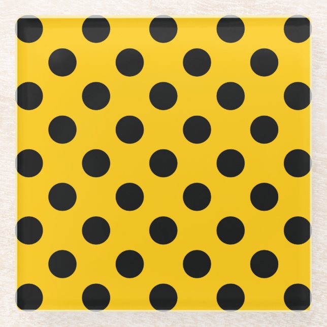 Posavasos De Vidrio Pos de polka negro sobre amarillo (Anverso)
