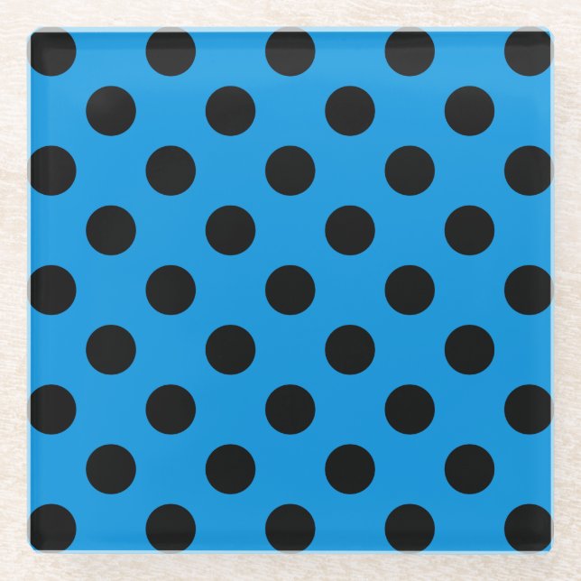 Posavasos De Vidrio Pos de polka negro sobre azul cielo (Anverso)