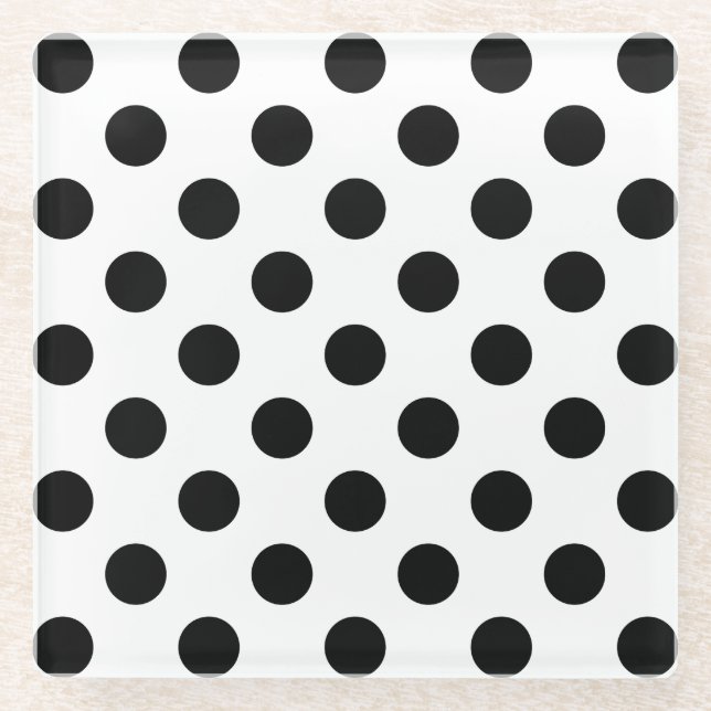 Posavasos De Vidrio Pos de polka negro sobre blanco (Anverso)