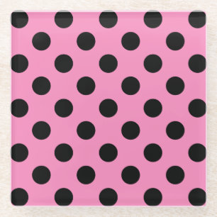 Posavasos De Vidrio Pos de polka negro sobre rosa