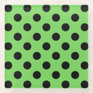 Posavasos De Vidrio Pos de polka negro sobre verde lima