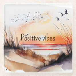 Posavasos De Vidrio Positivo Vibes Beach Sunset con Aves