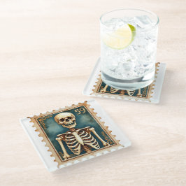 Posavasos De Vidrio Post mortem No. 59 - Sello Skeleton Halloween