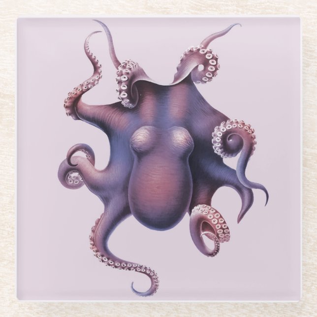 Posavasos De Vidrio Poster de Ilustracion Octopus (Anverso)
