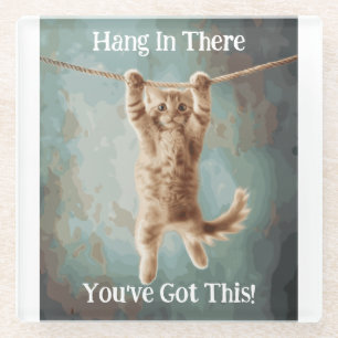 Posavasos De Vidrio Póster Motivacional Divertido de Gato Aguanta