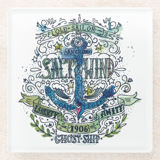 Posavasos De Vidrio Poster viejo del ancla del marinero (Anverso)