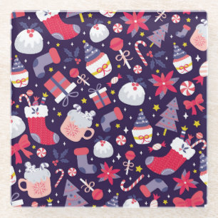 Posavasos De Vidrio postres navidades, estampado estelar vintage.