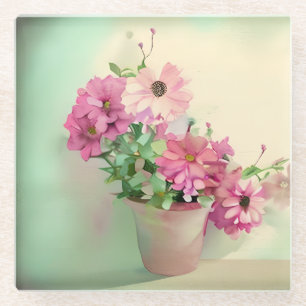Posavasos De Vidrio Pota de flores de color rosa