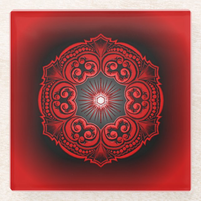 Posavasos De Vidrio Práctico de costa de cristal rojo y negro (Anverso)