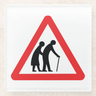 Posavasos De Vidrio PRECAUCIÓN Personas de edad avanzada - Rótulo de