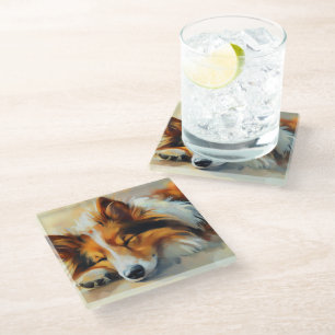 POSAVASOS DE VIDRIO PRECIOSA PINTURA DE UN PERRO SHETLAND SHEEPDOG