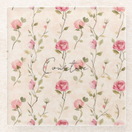 Posavasos De Vidrio Precioso baño de novia floral de rosas rosadas cre