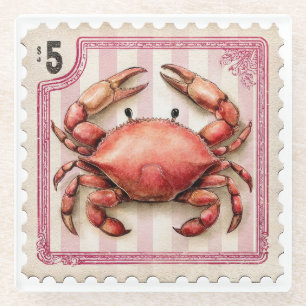 Posavasos De Vidrio PRECIOSO CANGREJO ROJO DE VERANO VINTAGE Deteriora