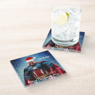 Posavasos De Vidrio Presidente Joe Biden y Santa Hat