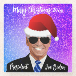 Posavasos De Vidrio Presidente Joe Biden y Santa Hat