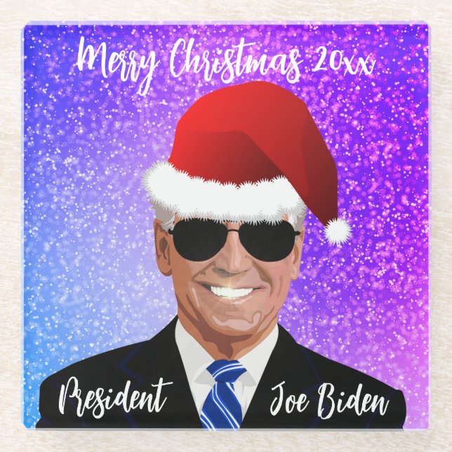 Posavasos De Vidrio Presidente Joe Biden y Santa Hat (Anverso)