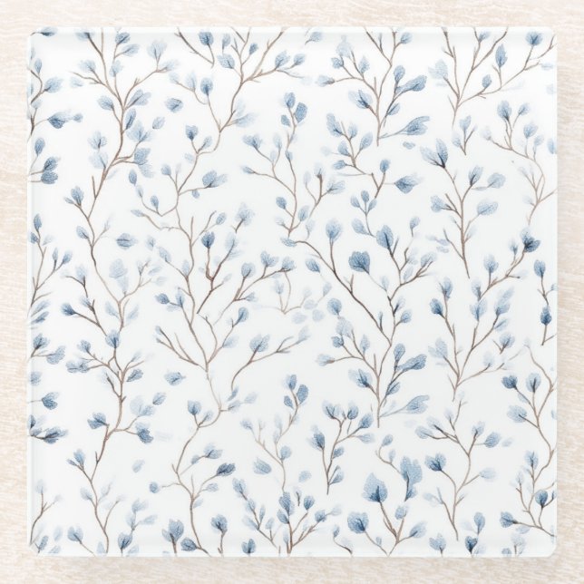 Posavasos De Vidrio Pretty Blue White Flowers   (Anverso)