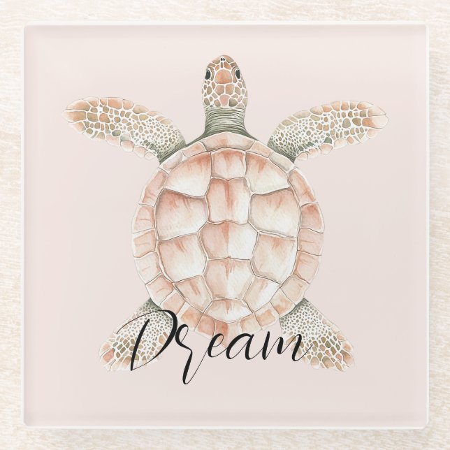 Posavasos De Vidrio Pretty Peach Sea Turtle Dream (Anverso)