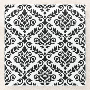 Posavasos De Vidrio Prima Damask Pattern Black on White