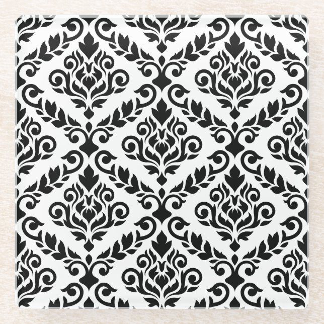 Posavasos De Vidrio Prima Damask Pattern Black on White (Anverso)