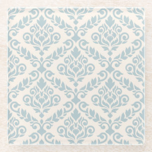 Posavasos De Vidrio Prima Damask Pattern Blue en crema