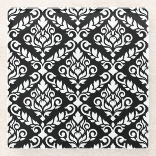 Posavasos De Vidrio Prima Damask Pattern White en negro