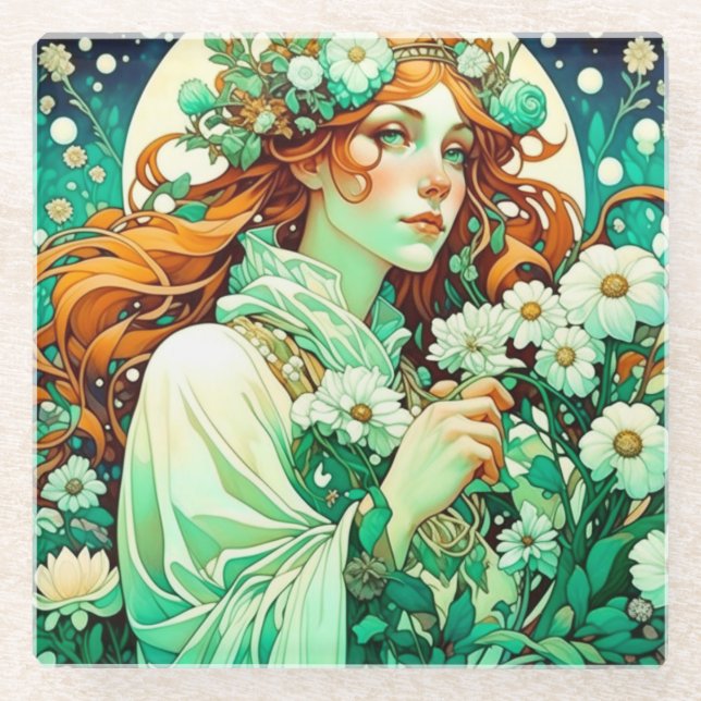 Posavasos De Vidrio Primavera Celta Imbólica Art Nouveau (Anverso)